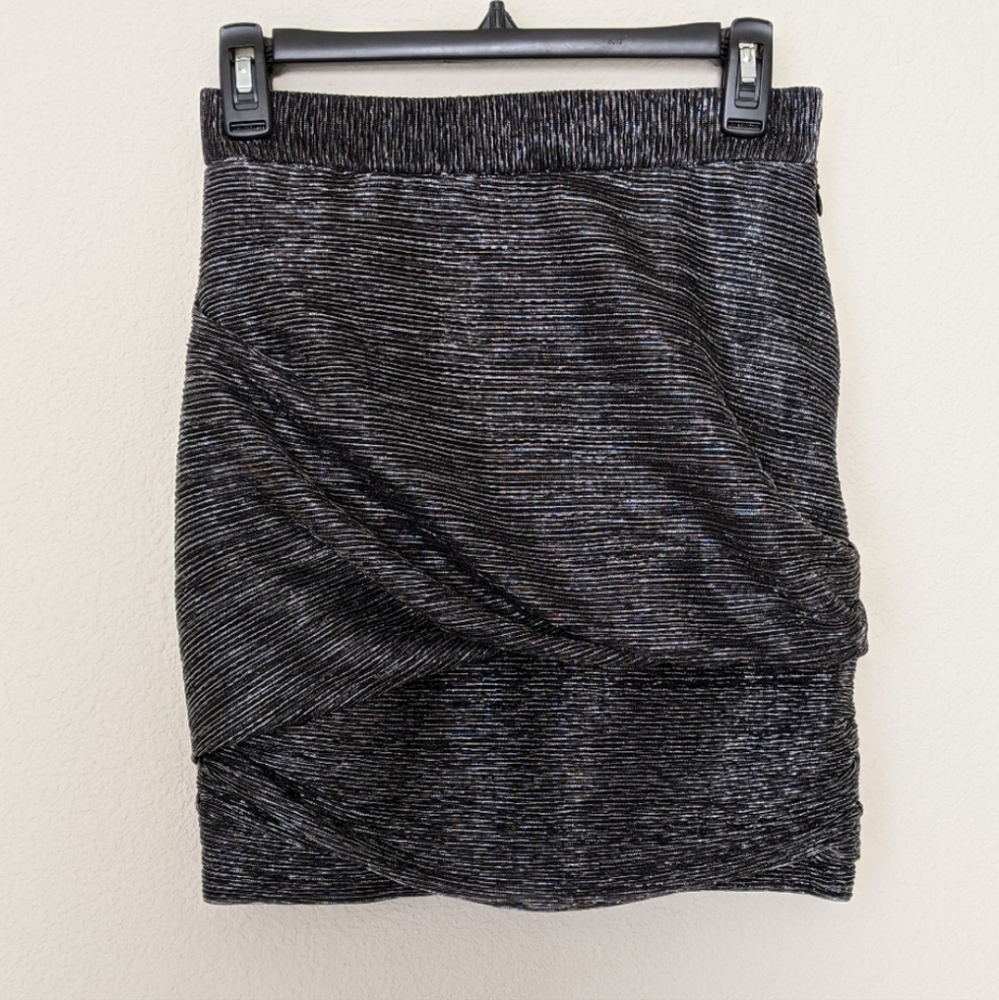 MAJE Jupe Drappee Lurex Metallic Mini Skirt